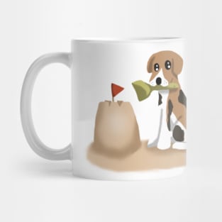 Beagle dog puppy cutely building a sand castle Mug